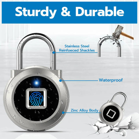 Biometric Fingerprint Padlock With Bluetooth App Control No Key Needed For Locker Or Gym Storage Luggage Water Resistant