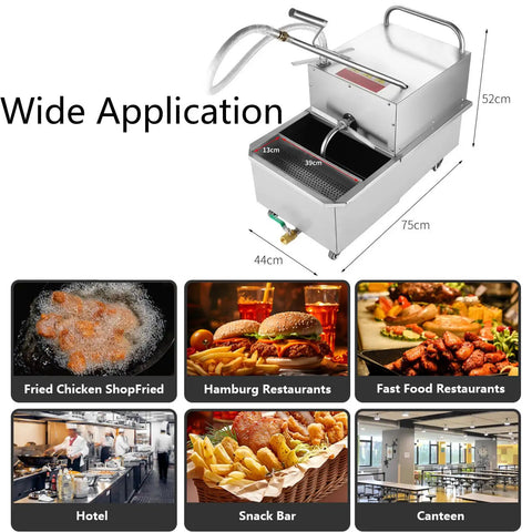 Heavy Duty 550W Commercial Fryer Filter Machine With 65L Capacity Tank, stainless steel build for quick oil filtration.