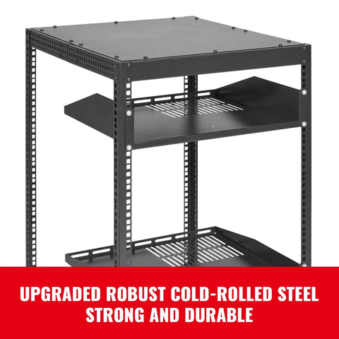 Heavy Duty 20U Server Cabinet With Smooth Rolling Casters And Adjustable Depth Rock Solid Network Equipment Rack For Wall Or Floor AV Gear Setups Built Like A Tank Carbon Steel with robust cold-rolled steel shelves.