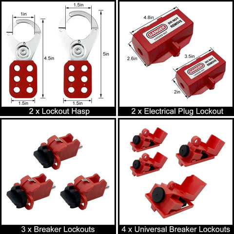 Pro Grade LOTO Lockout Kit For Electrical Systems with lockout hasps, plug lockouts, breaker lockouts, universal breaker lockouts