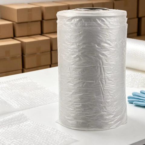 Inflatable Bubble Cushioning Roll For Shipping And Moving 984 Ft 300 M Pro Grade Lightweight Protection on packing table