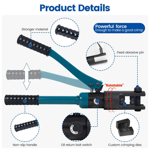 Diagram of Upgraded Hydraulic Cable Railing Crimping Tool For One Eighth Inch Stainless Steel Wire Rope Kit With highlighted features