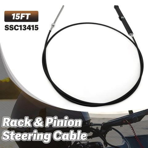 Image of 15 Foot Mechanical Rack And Pinion Steering Cable For Back Mount Boats, Heavy Duty, displayed coiled on white background.
