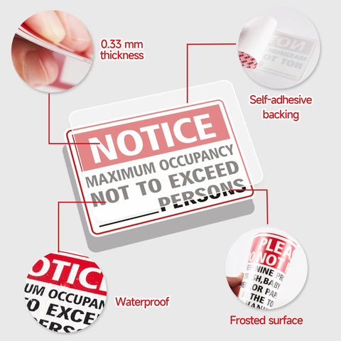 Maximum Occupancy Safety Sign Red For Restaurants And Businesses Durable Vinyl With Permanent Adhesive Waterproof UV Resistant 3 Mil Gloss Laminate Pack Of 2