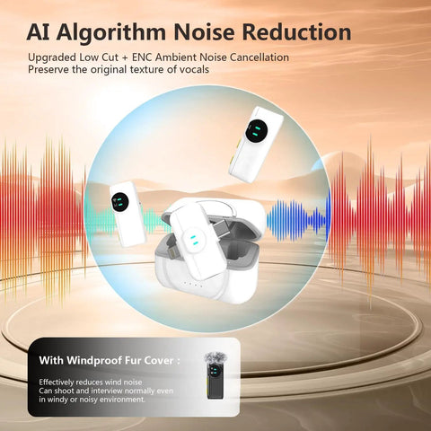 2 Pack Wireless Mini Microphones With Charging Case AI Noise Reduction For iPhone And Android, studio audio features