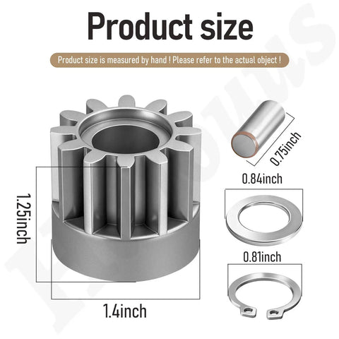 Left And Right Wheel Drive Pinion Kit For 42 Inch Lawn Sweeper Includes gear pinions and washers, size dimensions shown