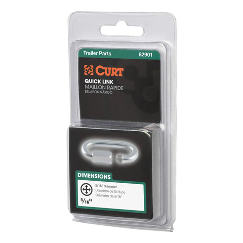 Heavy Duty Threaded Quick Link Trailer Safety Chain Hook Carabiner Clip 5/16 Inch Diameter Zinc Coated Steel Rig Tow Hardware packaging view.