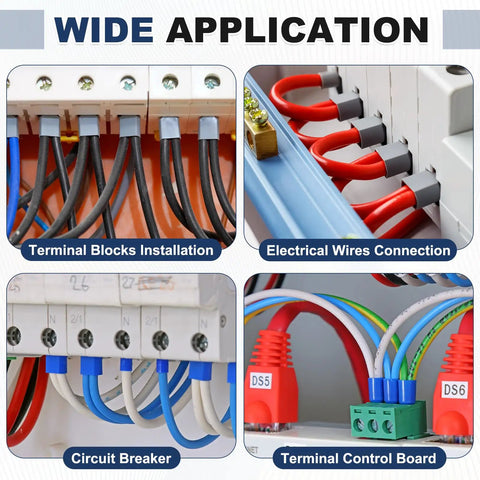 Heavy Duty 100 Pack Twin Wire Ferrules With Insulated Nylon Sleeves For Stranded Copper Ends Perfect For Control Panels And Auto Wiring Jobs Made In USA Red used in terminal blocks and circuit breaker wiring
