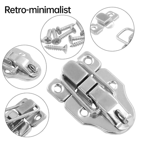 2 Pack Metal Toggle Latch Set With Duckbill Hasp Catch And Padlock Hole Durable Silver Latches, screws visible