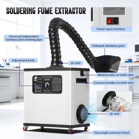 Built Different Laser Smoke Extractor Featuring Gutsy 212 CFM Airflow And Dead Serious Suction For S1 F1 M1 D1 Machines To Crush Resin Dust Without Breaking A Sweat, compact unit with adjustable smoke pipe.