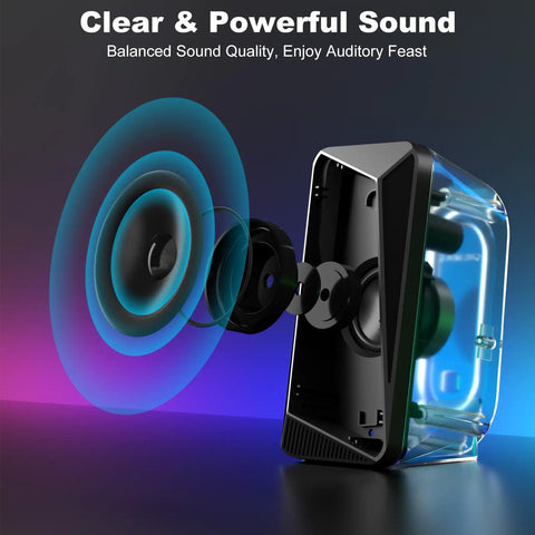 Bluetooth Computer Speakers With USB Power And 3.5mm AUX, Easy Control Pod, Dope Gaming Audio With Pulsing LED Flame Lights, Black