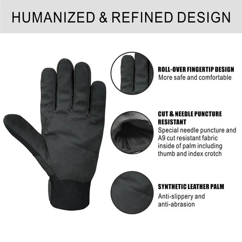 Needle Puncture Proof Garden Gloves with Thorn Guard for Garden Work and Animal Handling showing fingertip and palm design.