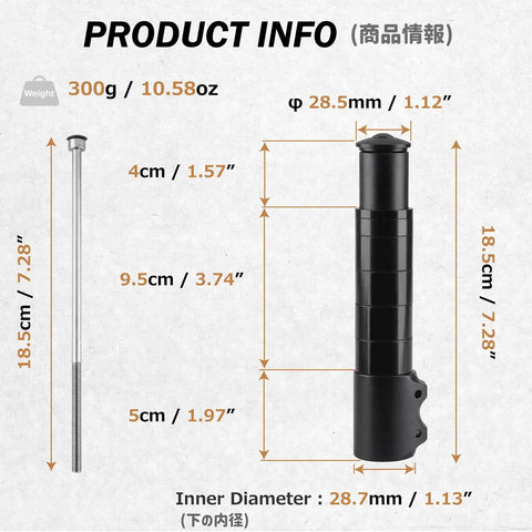 Bike Fork Stem Extender And Handlebar Riser Adaptor Aluminum Alloy dimensions and weight diagram.