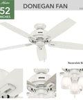 Donegan Fresh White 52 Inch Ceiling Fan With LED Light Kit and Reversible Blades