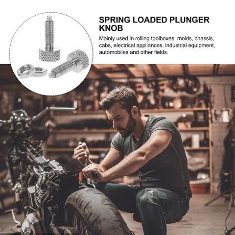 Heavy Duty Stainless Steel Spring Plungers Two Pack With Knurled Handle For Quick Snap Locking No Sweat Self Retracting Pins work on a motorcycle.