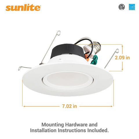 Gimbal LED Recessed Downlight Fixture 5 To 6 Inch, 11W, 1100 Lumens, ETL Listed, showing dimensions and E26 base