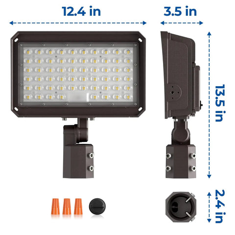 Switchable 100W 150W 200W LED Parking Lot Light With Dusk To Dawn Sensor, 30000 Lumens, 5000K Daylight, IP65 Outdoor Flood Light dimensions
