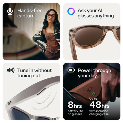 Meta Gen 2 Skyler Smart AI Glasses In Shiny Black For Men And Women, polarized lenses, hands-free capture, 48h battery case.