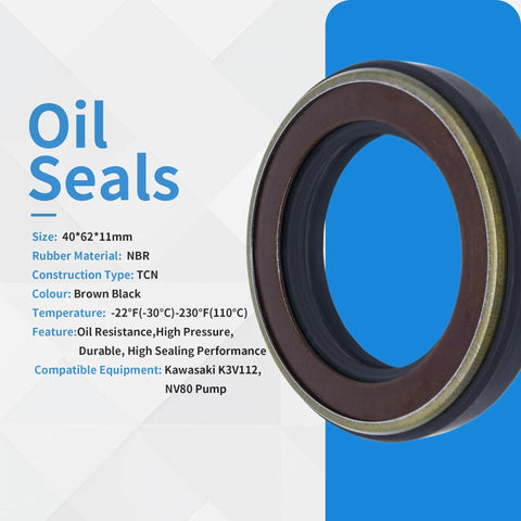 Oil seal, TCN type, 40×62×11 mm, brown/black NBR for hydraulic pump