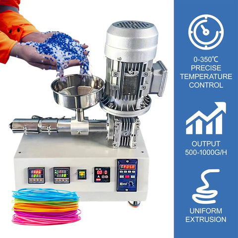 Ready To Roll Desktop 3D Printer Filament Maker Machine With Straightforward Diameter Tweaks And Top Notch Pid Temperature Regulation For Smooth Abs Tpu Petg Pellet Extrusion Work, showing precise temperature control and plastic pellets.