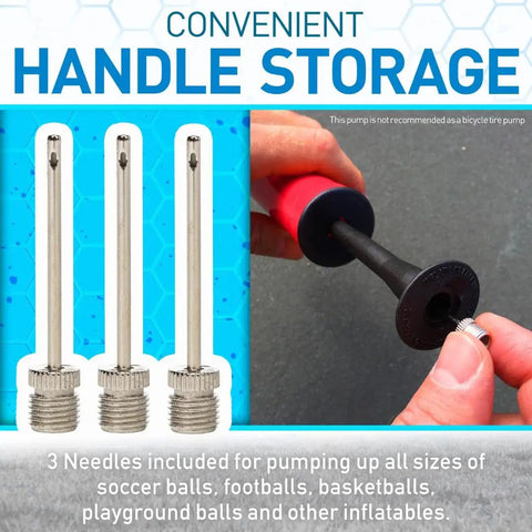 All Sport Ball Maintenance Kit With 7.5 Inch Hand Pump And 3 Inflation Needles for basketballs, soccer balls, footballs.