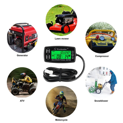 Digital Tach Hour Meter And Engine Temperature Gauge With RPM and Temperature Alerts Backlit Display for various vehicles