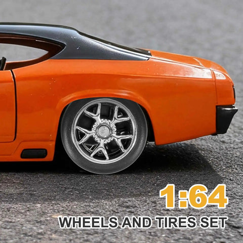 Two Pack 1/64 Scale RC Diecast Car Wheels And Tires Set With Real Riders Rims And Axles Included For Do It Yourself Upgrades