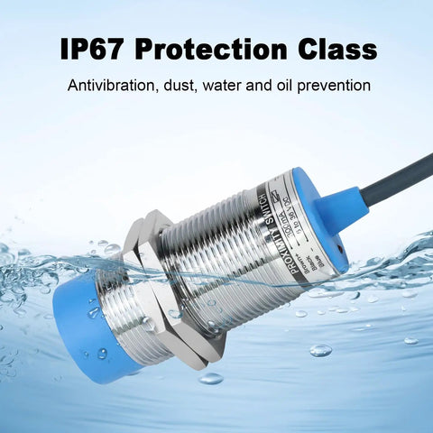 Inductive Proximity Sensor M30 NPN NO Unshielded 15mm Detection 12 To 24V DC Supply With LED Indicator, shown in water.