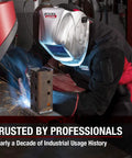 Welder wearing Split Leather Sleeved Welding Jacket With Flame Resistant Cotton Body Built Tough Cowhide Sleeves For Max Protection
