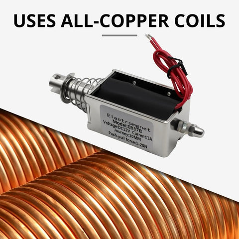Dope 10mm Stroke Push Pull Solenoid Actuator with all-copper coils, 20N push pull force, 12V DC linear electromagnet