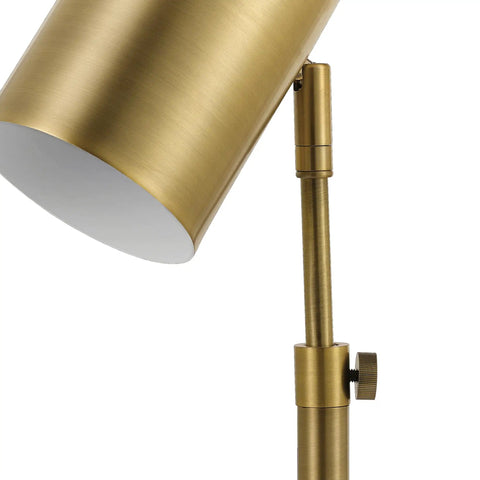 Close-up of Pratt 18 Inch Desk Lamp With Matte Brass Finish, Adjustable Height, highlighting adjustable cylinder head detail.