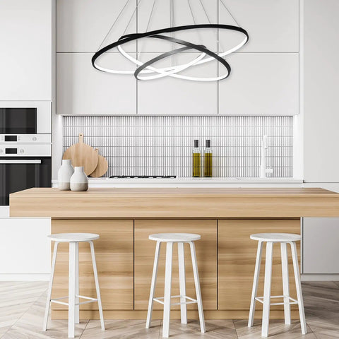 Dope Three Ring Pendant Chandelier For Living Room And Dining Room Modern Circle Ceiling Light Black Finish With White LED Integrated