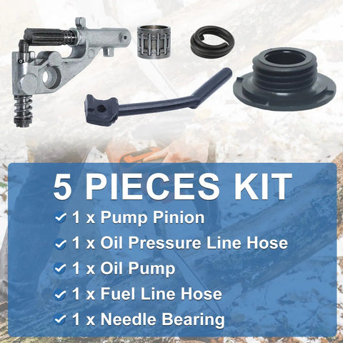5 pieces kit for Heavy Duty Badass Oil Pump Pressure Line Kit Replacement For Husqvarna 455 Rancher 455E 460 461 Chainsaws.