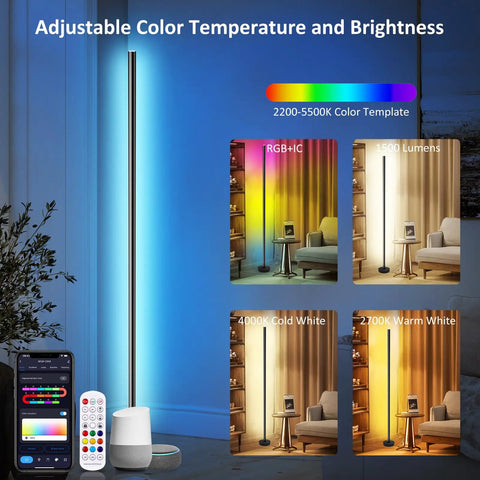 RGBIC Corner Floor Lamp With Remote And App Control 55 Inch Modern Minimalist LED Floor Lamp for color changing light