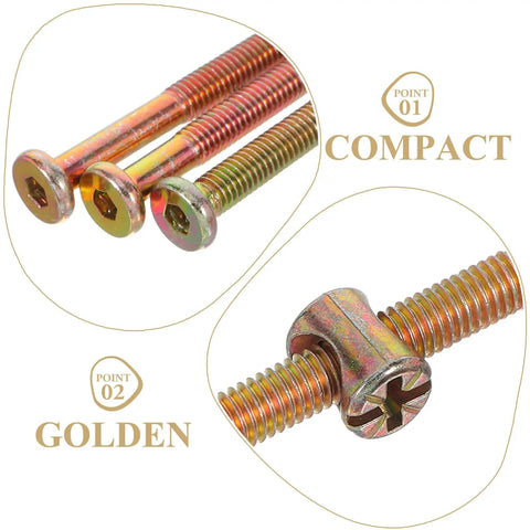 49 Piece M6 x 40 to 80 Mm Hex Socket Screws And Barrel Nuts Kit with compact design and golden finish for furniture assembly.