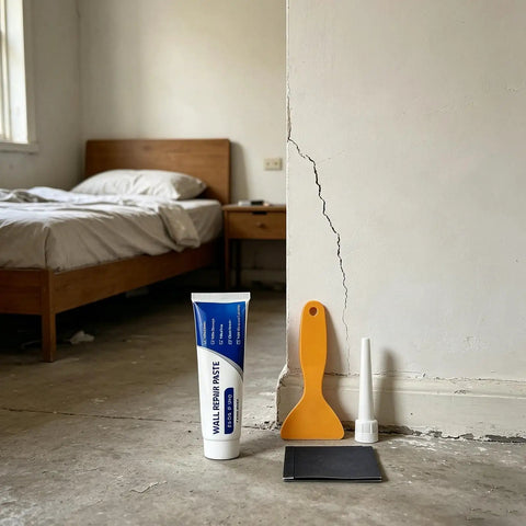 All In One Drywall Repair Kit With Scraper Included 8 Oz Quick Dry Patch Paste for Wall Cracks and Holes shown with tools