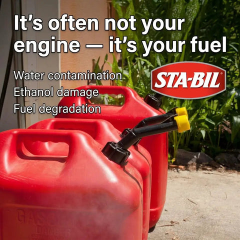 Kickstart Your Rig Small Engine Fuel Treatment And Carb Cleaner Busts Old Varnish Clogs Restarts Dead Motors Fast shown in red gas cans with yellow nozzles.
