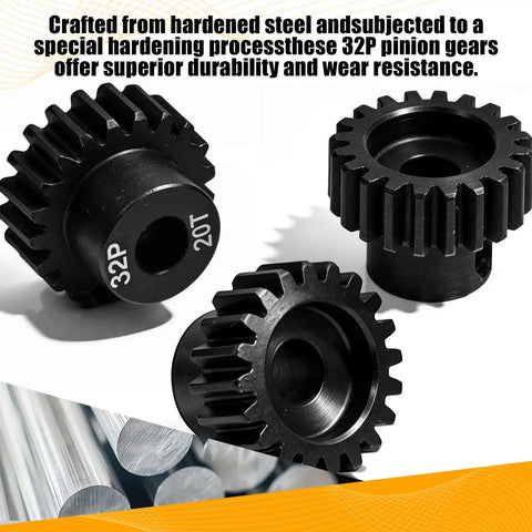 20T 32P Pinion Gear Set Pro Grade For One Tenth Scale RC Cars With 5mm Bore Black Oxide 45 Steel And 0.03mm Tolerance