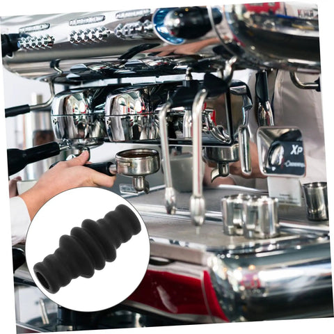 Heat Resistant Steam Wand Guard Sleeve for Espresso Machines installed on a barista wand, close-up of silicone material.