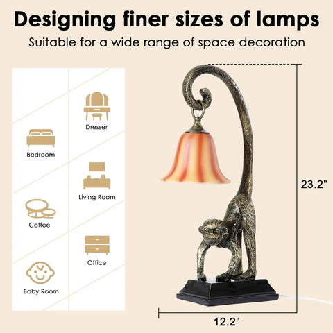 Cool Gold Finish Modern Resin Standing Monkey Table Lamp, Adorable Animal Desk Light For Home Decor, 23.2 inches tall