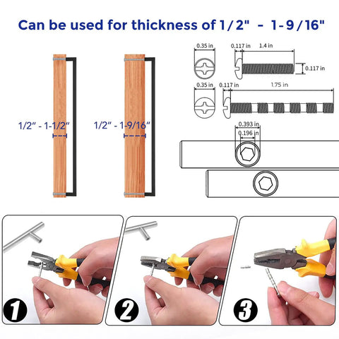 Diagram of 10 Pack 18 Inch Square Cabinet Handles Matte Black Drawer Pulls installation steps and size specifications.