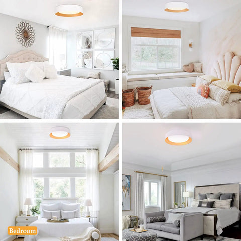 Dope 16.5 Inch Dimmable LED Flush Mount Ceiling Light Matte White With Gold Interior 3000K Warm White in bedrooms