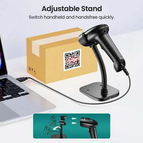 USB Wired Barcode Scanner With Stand For Computer And POS 2D 1D QR Code Reader Handheld CMOS Image Barcode Scanner on desk
