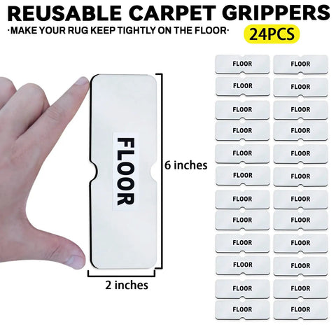 Non Slip Rug Grippers Set For Area Rugs Reusable Rug Tape Pads That Wont Damage Hardwood Floors shown in 2x6 inch strips