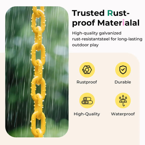 Toddler Swing Seat With Coated Chains And High Back Full Bucket Chair For Outdoor Backyard Fun Heavy Duty Kid Friendly Baby Swing Kit In Blue EVA Comfort Waterproof Shock Absorption Anti Loosening Carabiners Fully Assembled with rust-proof yellow chain in rain