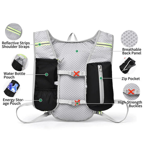 Back view of Waterproof Hydration Pack For Outdoor Running And Cycling With Reflective Safety Stripes, Ultralight Backpack Hydration Bladder.