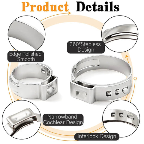 360 Piece Ear Hose Clamp Kit With Stepless 5.3 To 36.1mm Range, 304 Stainless Steel Cinch Rings features and details
