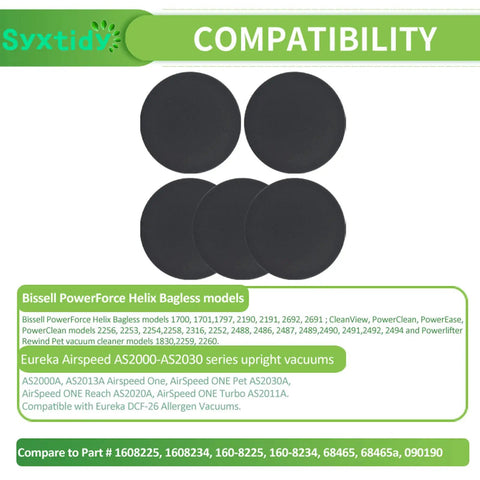 Foam Vacuum Filter 5 Pack Replacement For Bissell Powerforce Helix Bagless Upright Vacuums 5 black round filters