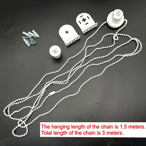 White Durable 32mm Metal Roller Blind Mounting Brackets With Bead Chain Replacement Repair Kit with 1.5m chain