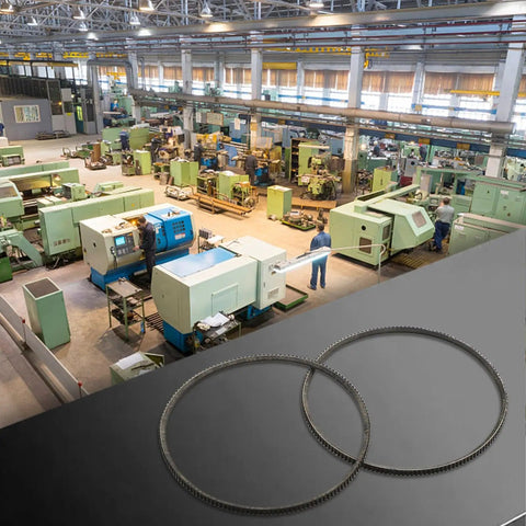 Two Pack 5M375 Lathe Drive Belt For Mini Metal Lathes Straight Swap Replacement Built Tough With Killer Shock Absorption For Smooth Silent Run And Heavy Duty Grip On 38 Mm Bore Models in a manufacturing setting.